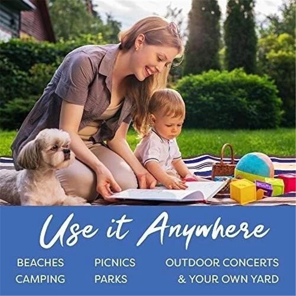 Blue Extra Large Picnic Blanket Waterproof Outdoor Mat Soft Foldable with Carry Strap Lightweight Compact for Beach Camping Hiking Travel Family Use（1.5*1.5m）