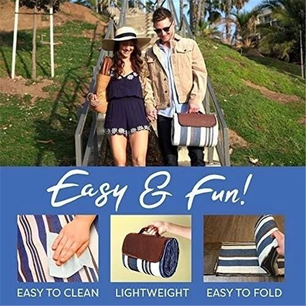 Blue Extra Large Picnic Blanket Waterproof Outdoor Mat Soft Foldable with Carry Strap Lightweight Compact for Beach Camping Hiking Travel Family Use（1.5*1.5m）