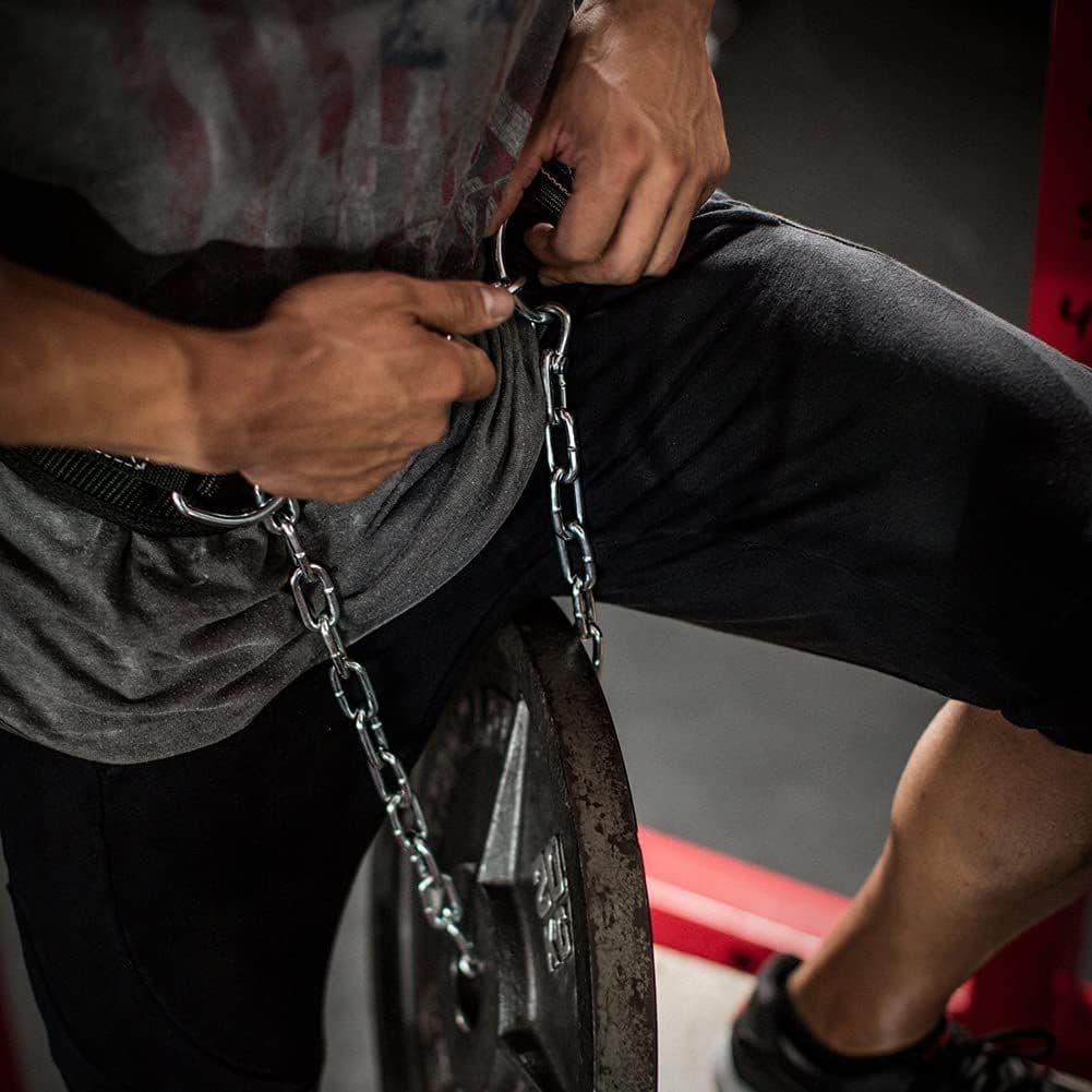 Pull-up Belt Weighted Dip Belt with Chain Double D-ring Weightlifting Back Support Strap Home Gym Equipment Waist Belt