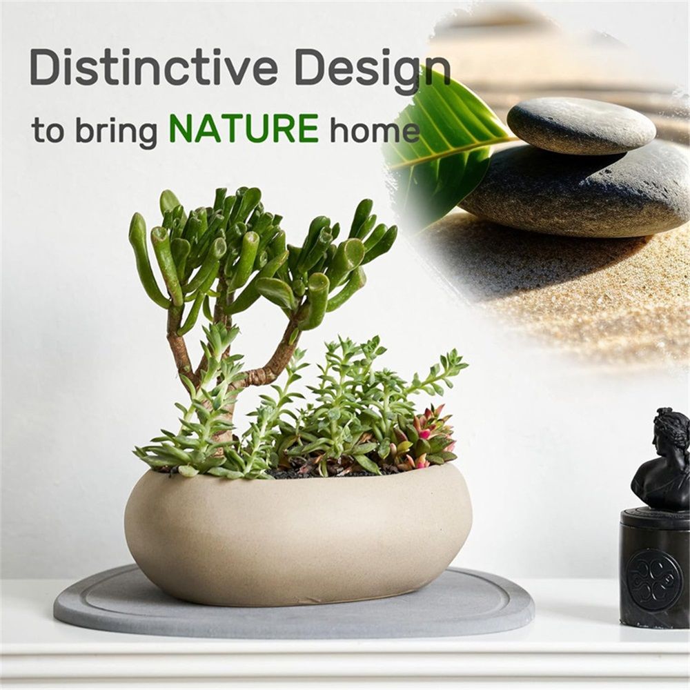 Diatomaceous Earth Plant Saucer for Indoor, 2 Pack Irregular 6.7 Inch 12 Inch, Instant Dry Pot Saucer, Plant Drip & Drainage Tray for Indoor, Stone Gray