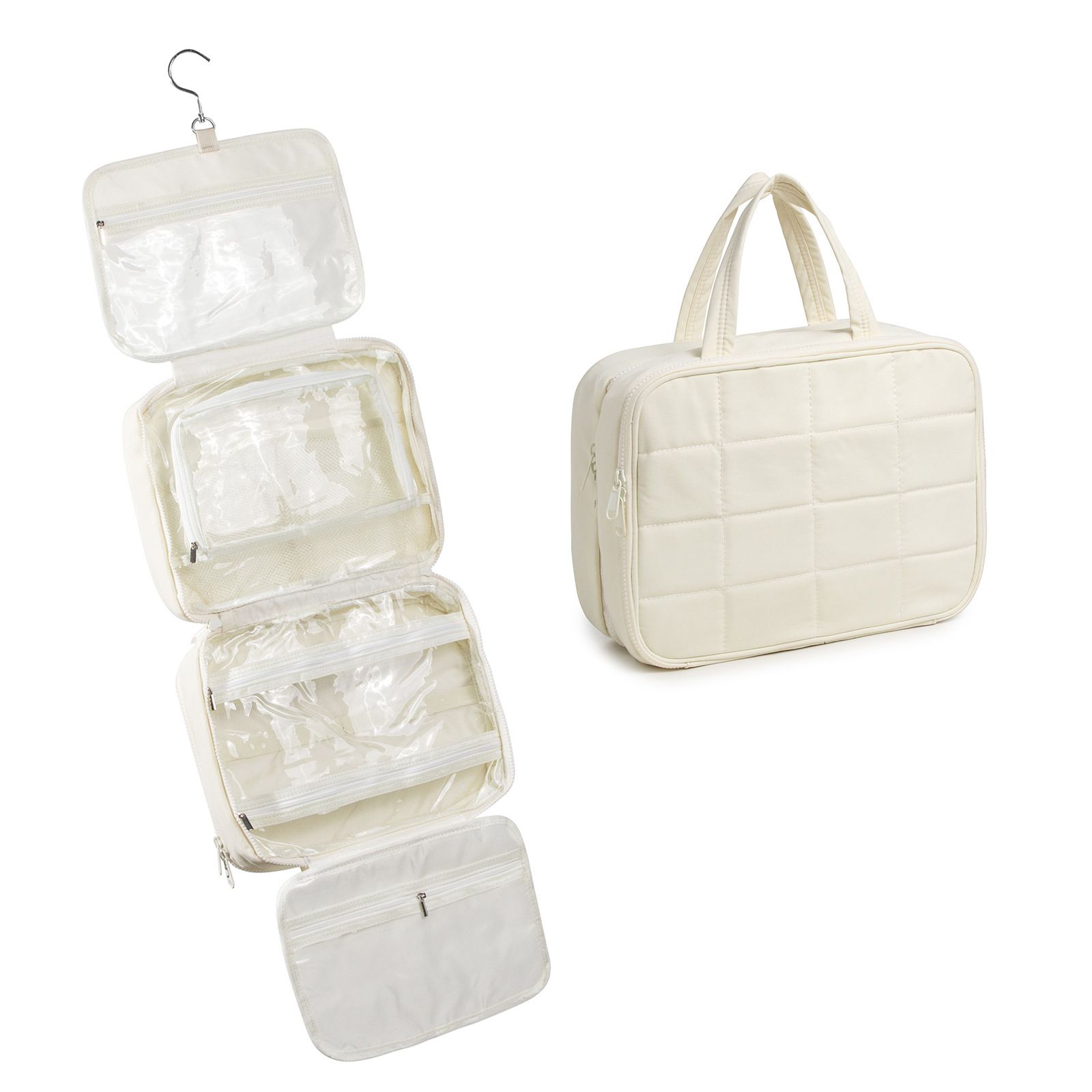 Toiletry Bag Hanging Travel Makeup Organizer Cosmetic Bag Makeup Bag for Full Sized Toiletries, Large beige