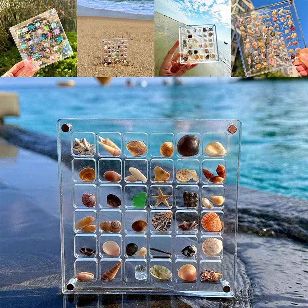 Acrylic Magnetic Seashell Display Box,Small Transparent Organizer Holder, Clear Storage Box for Bead, Nail, Jewelry (36 Grids)