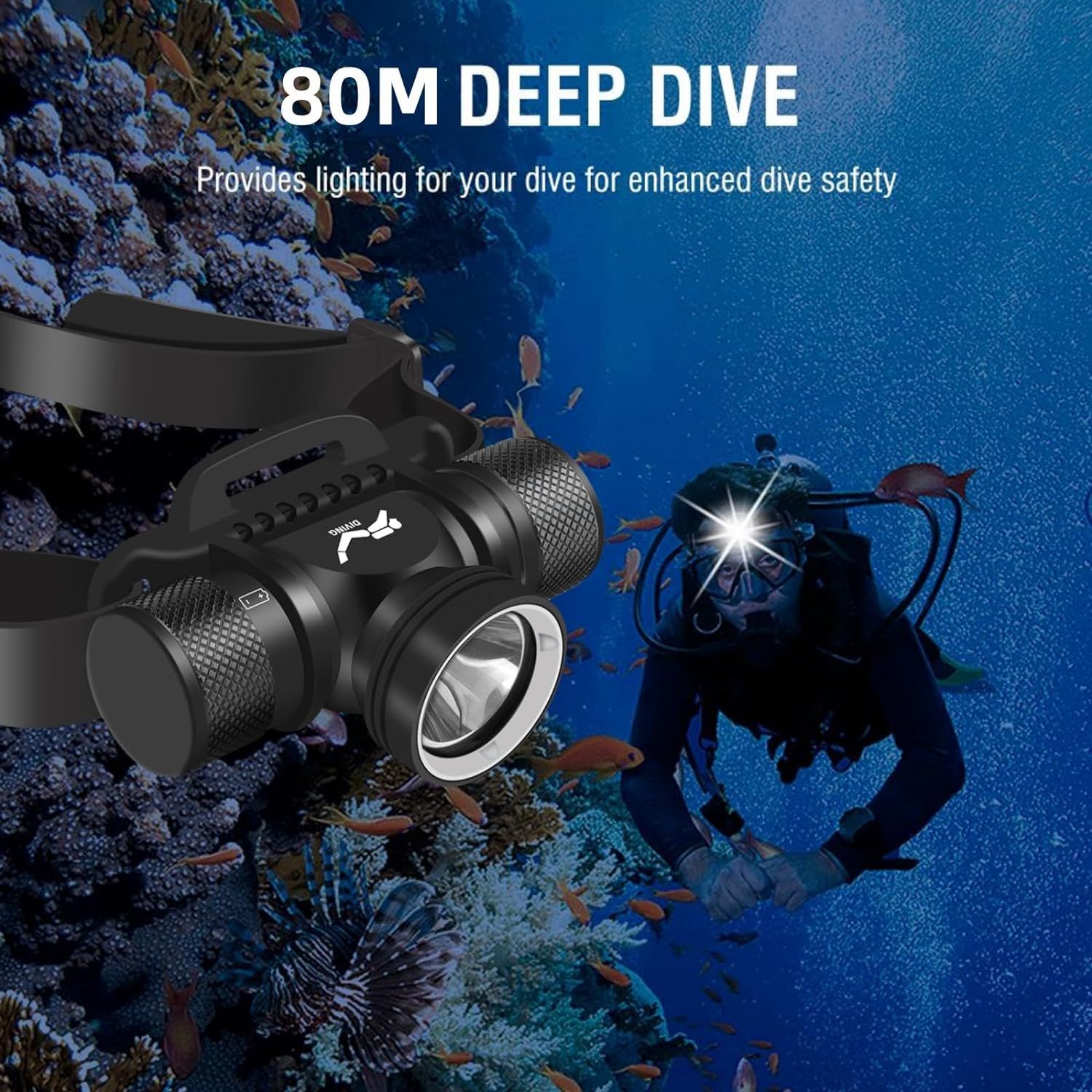 Scuba Diving Light, 5000 Lumen Diving Flashlight Headlamp, 5 Lighting Modes Dive Flashlight, Ultra Bright IPX8 Waterproof