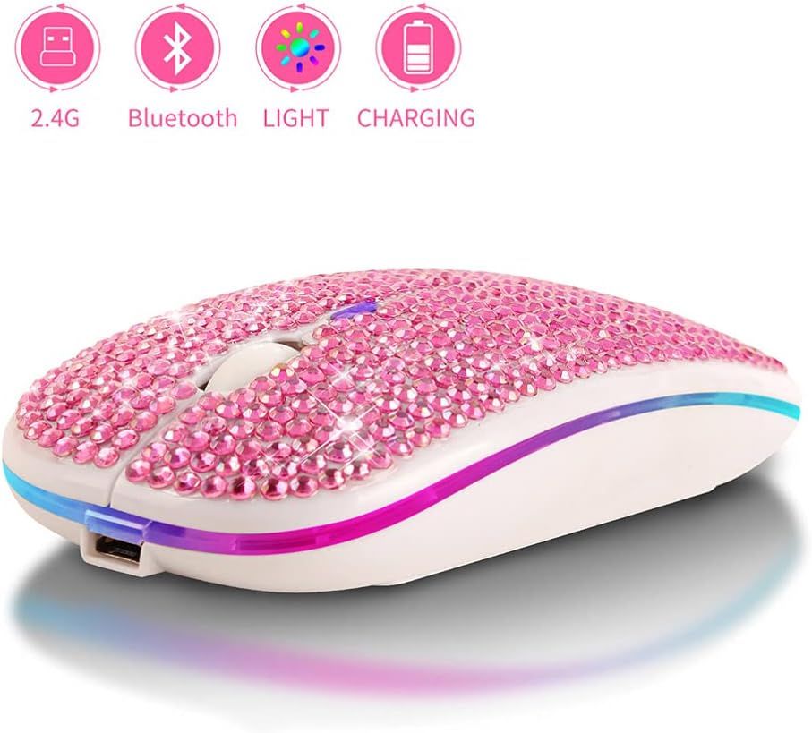 Mouse, 2. 4GHz Rechargeable Mouse Bling Dazzling Diamond Mouse Computer Mice, Compatible with Computer, PC, Laptop, Pink