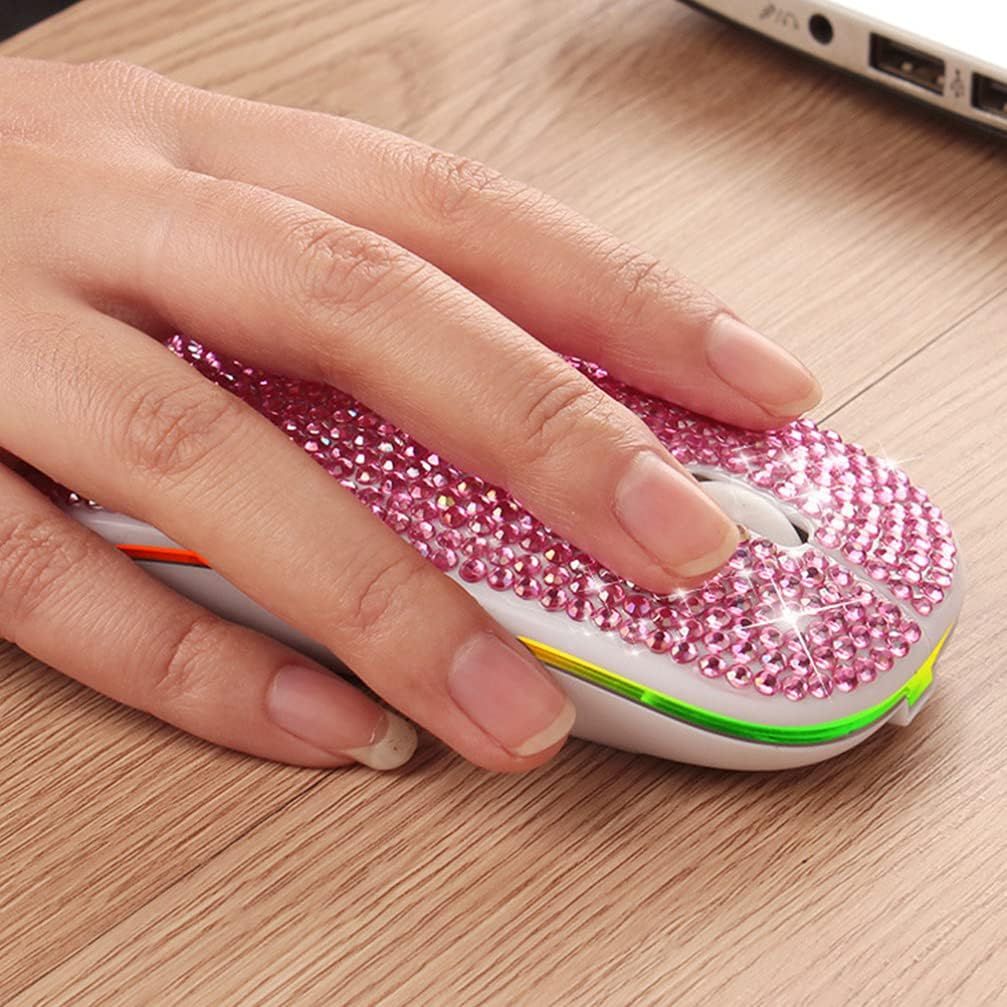 Mouse, 2. 4GHz Rechargeable Mouse Bling Dazzling Diamond Mouse Computer Mice, Compatible with Computer, PC, Laptop, Pink