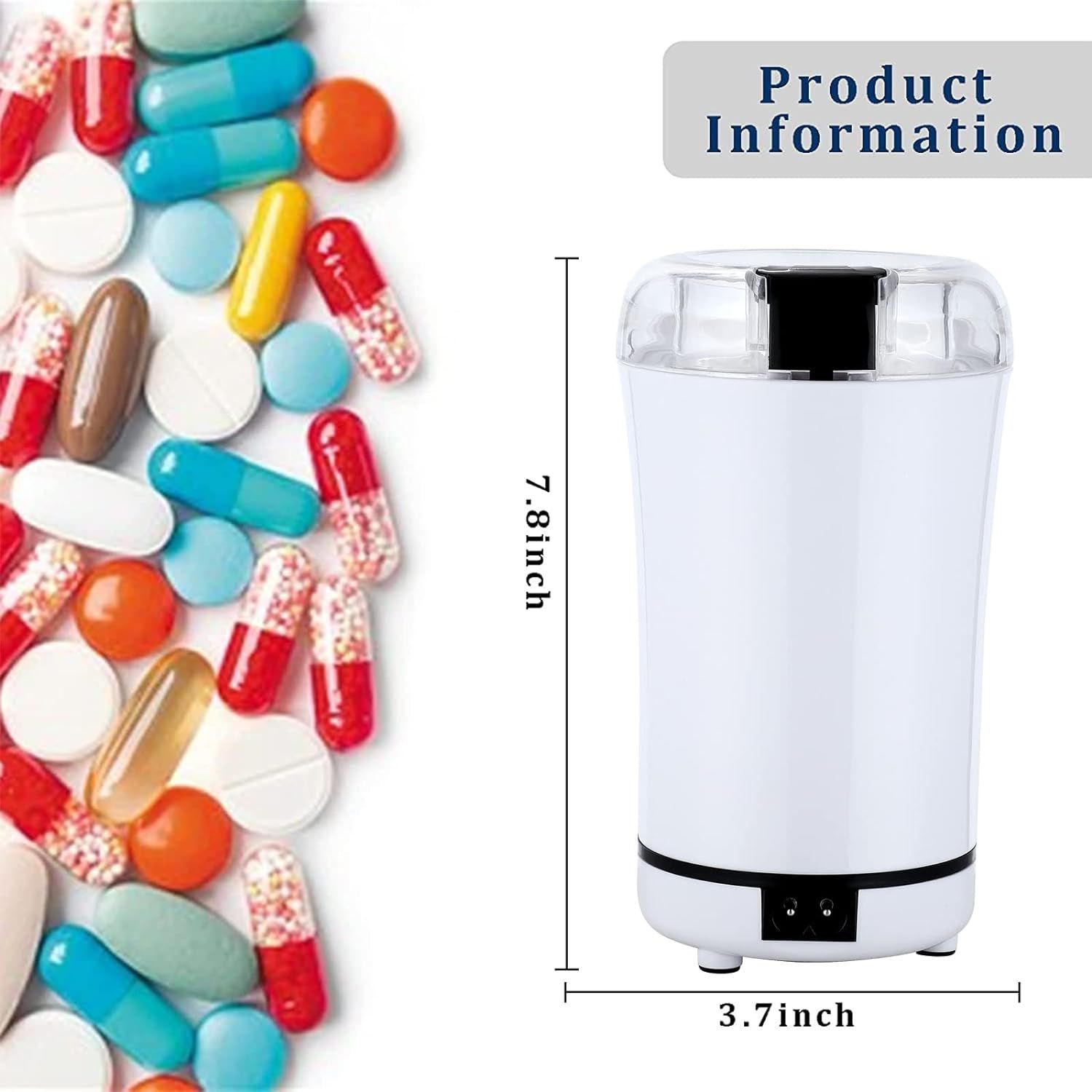 Multifunctional Electric Pill Crusher Grinder- Grind The Coffee Beans Tablets of Different Sizes into Fine Powder(White)
