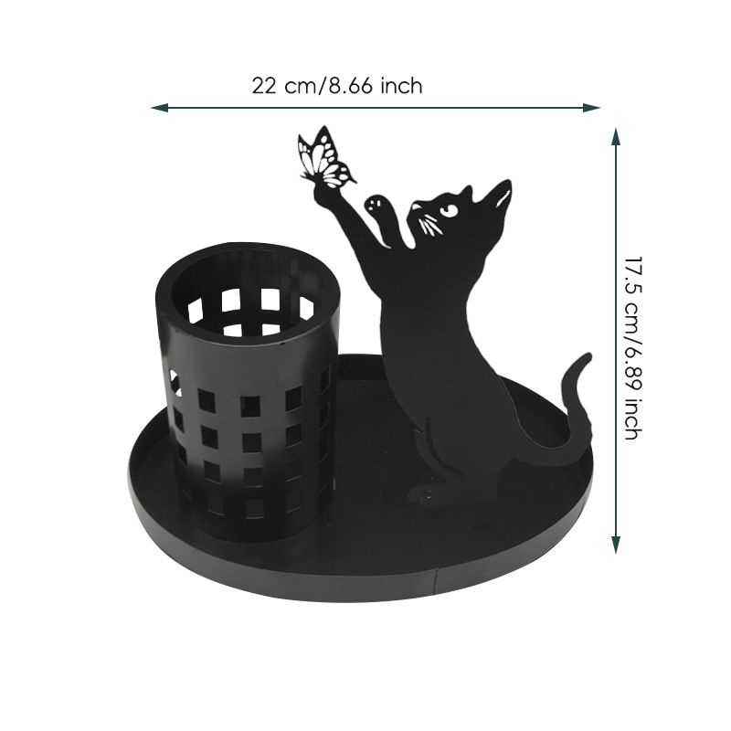 Cat Pen Holder for Desk Cute Black Cat Pencil Holder Metal Cat Desk Accessories Desk Organizer Cat Makeup Brush Pen Cups