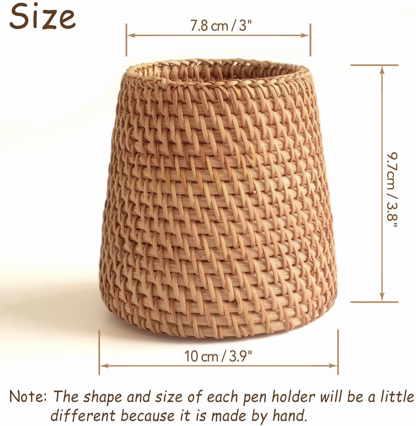 Wicker Pencil Holder for Desk,Handmade Makeup Brush Holder,Office&Home Desktop Organizer,Rattan Pen Cup(Cone)