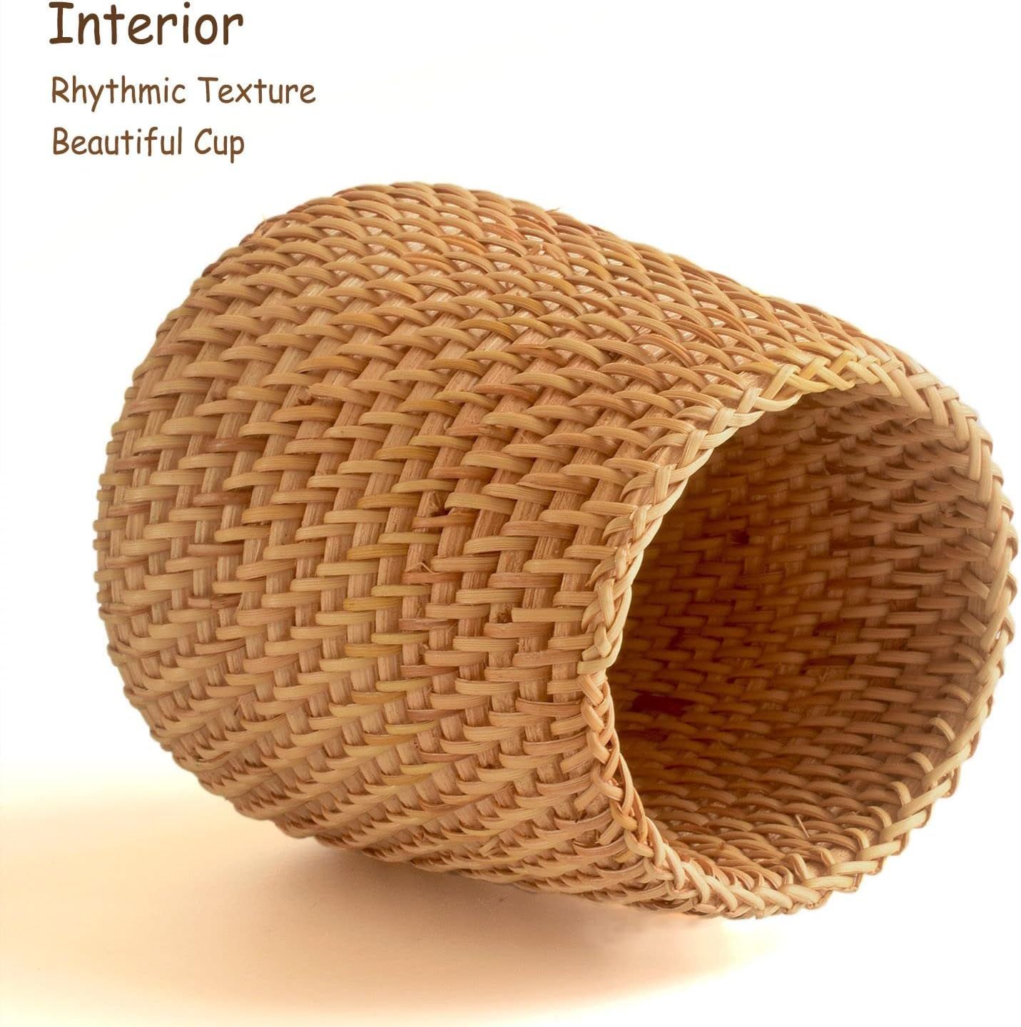 Wicker Pencil Holder for Desk,Handmade Makeup Brush Holder,Office&Home Desktop Organizer,Rattan Pen Cup(Cone)