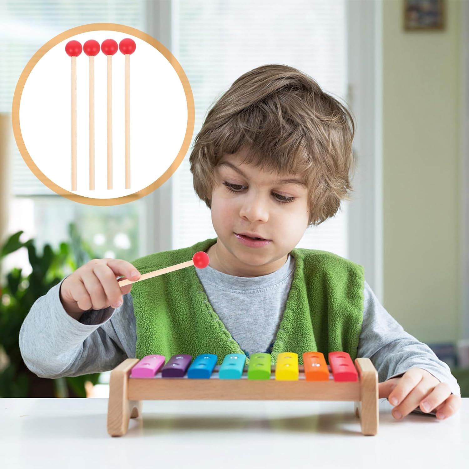 12pcs drum sticks Rubber Mallet Percussion Sticks with Wood Handle Round Head Mallet Music Accessories for Children wooden (Red)