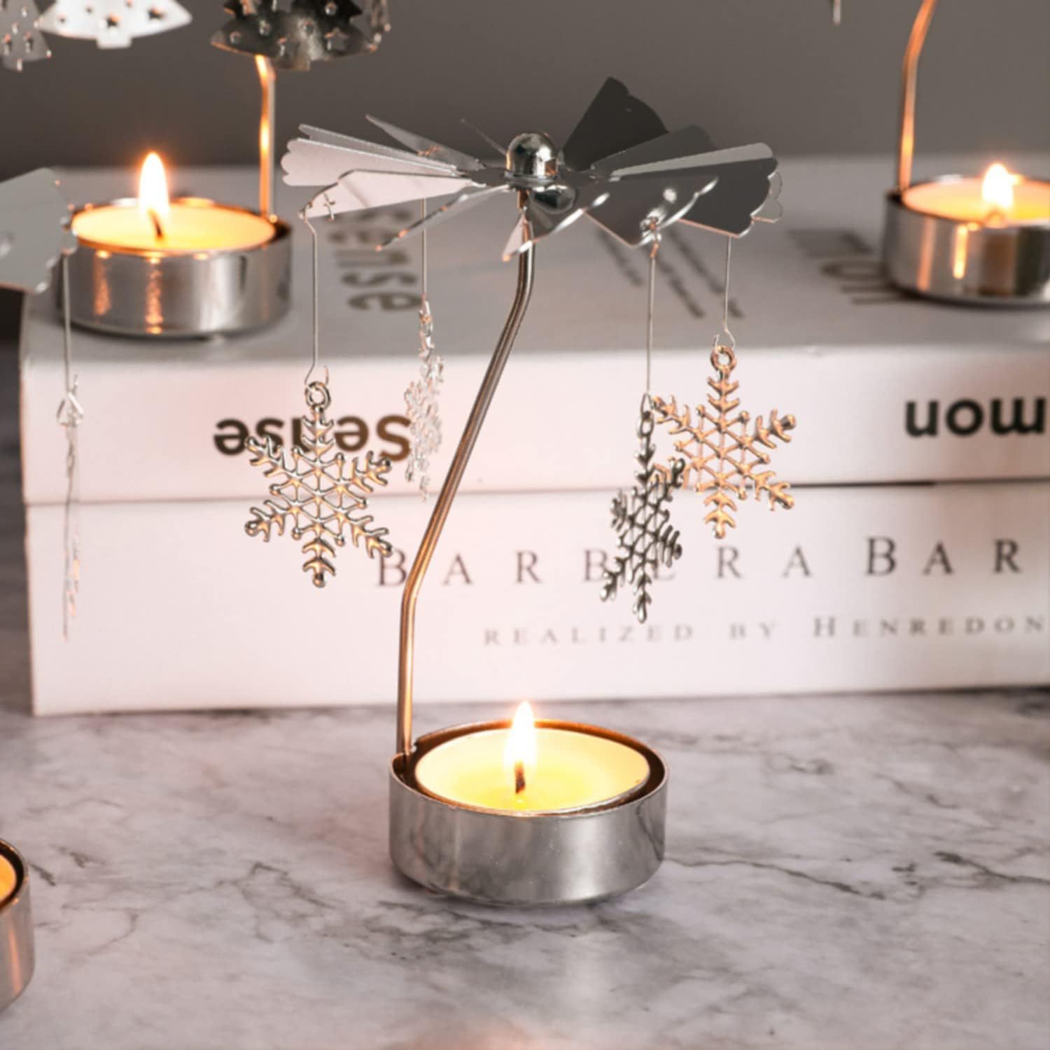 Gift Carousel Candle Tea Light Holder Rotary Candle Holder Spinning Candleholder Metal Windmill Candlestick for Home Decor
