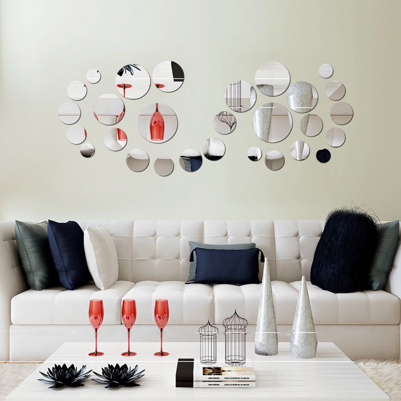 26 Pieces Flexible Mirror Wall Stickers Set Removable Acrylic Mirror Circle Self Adhesive Plastic Mirror Decal for Home Decor