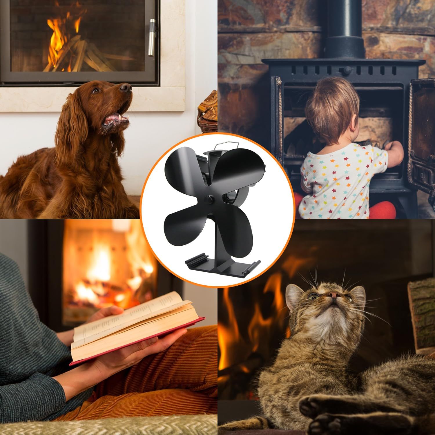 Wood Stove Fan 5 Blades Newly designed Small Heat Powered Fans Fireplace Eco Fans for Wood/Log Burner/Fireplace(Black)