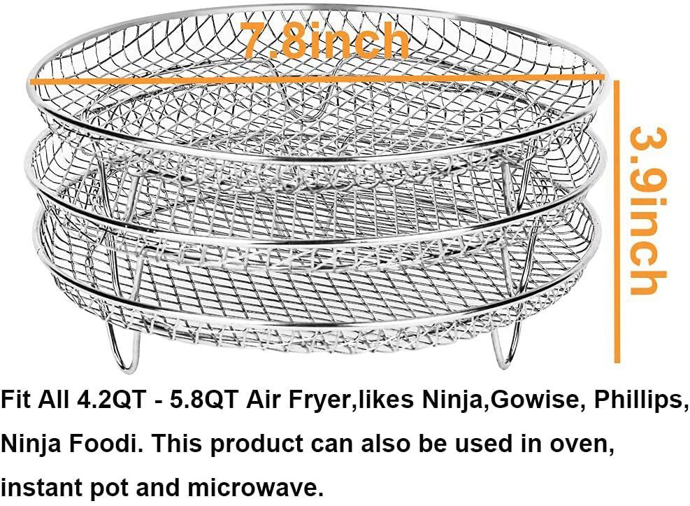 Air Fryer Accessories-Air Fryer Three Stackable Racks for Airfryer,Air Fryer Rack Stainless Steel Oven,Pressure Cooker