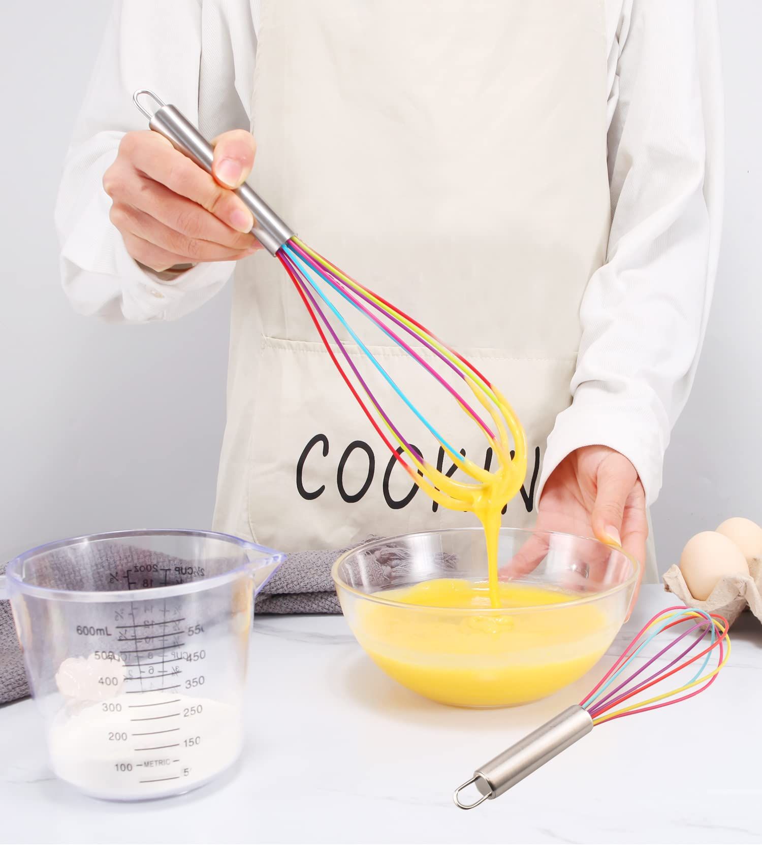 Set Handle Stainless Steel Silicone Non-Stick Balloon Wire Whisk for Egg Beater Stirring Blending and Whisking (3 Pack, 8" 10" 12")