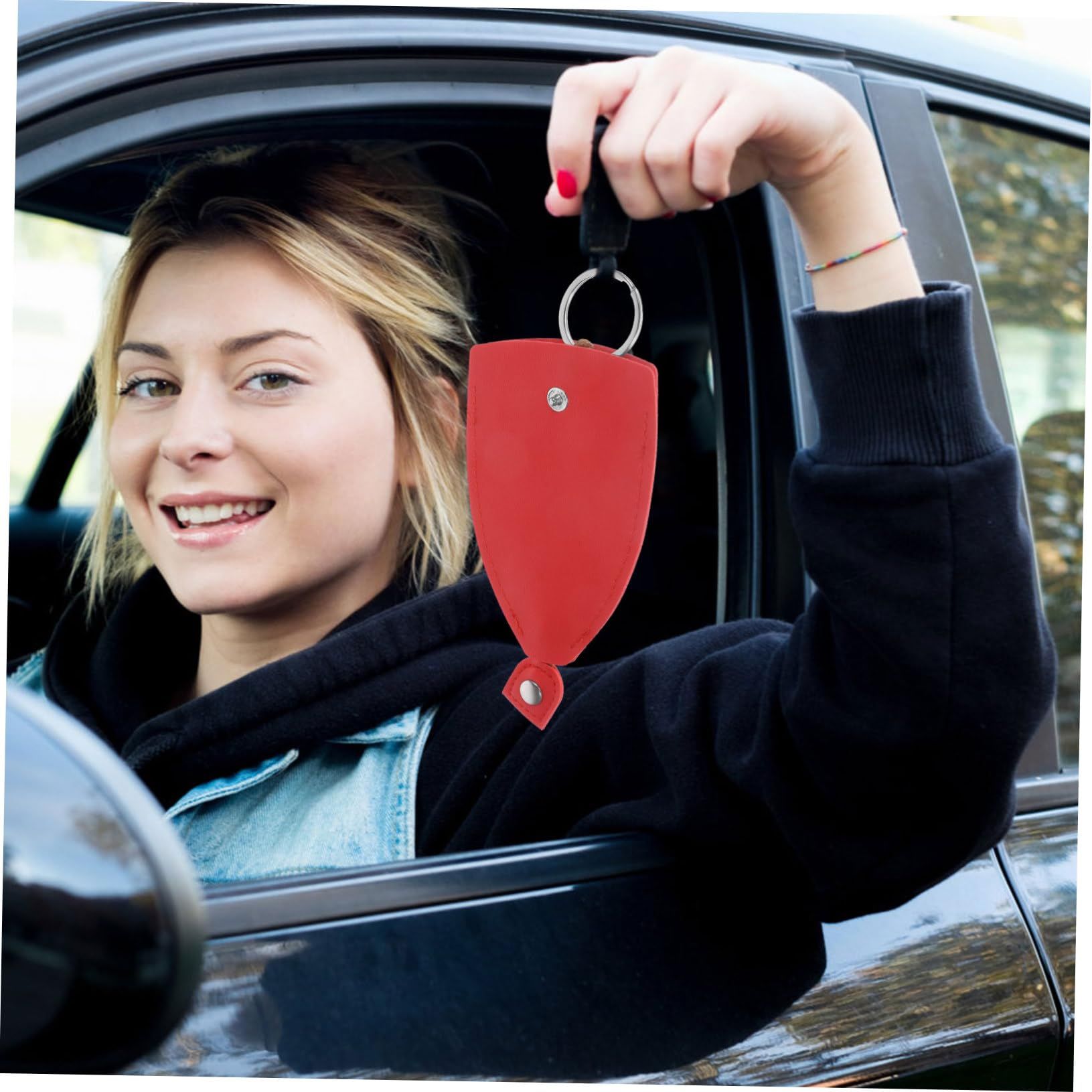 2 Car Key Case, Pull-out Key Holder Hook, PU Leather Car Remote Control Key Bag, for Most Cars (Red)