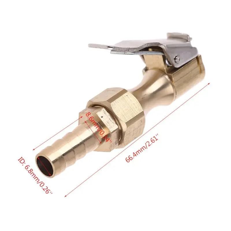 1/4" Brass Tire inflator Locking on Air Chuck Air Compressor Pump Adapter with 8mm Barb Connector Accessories for Car