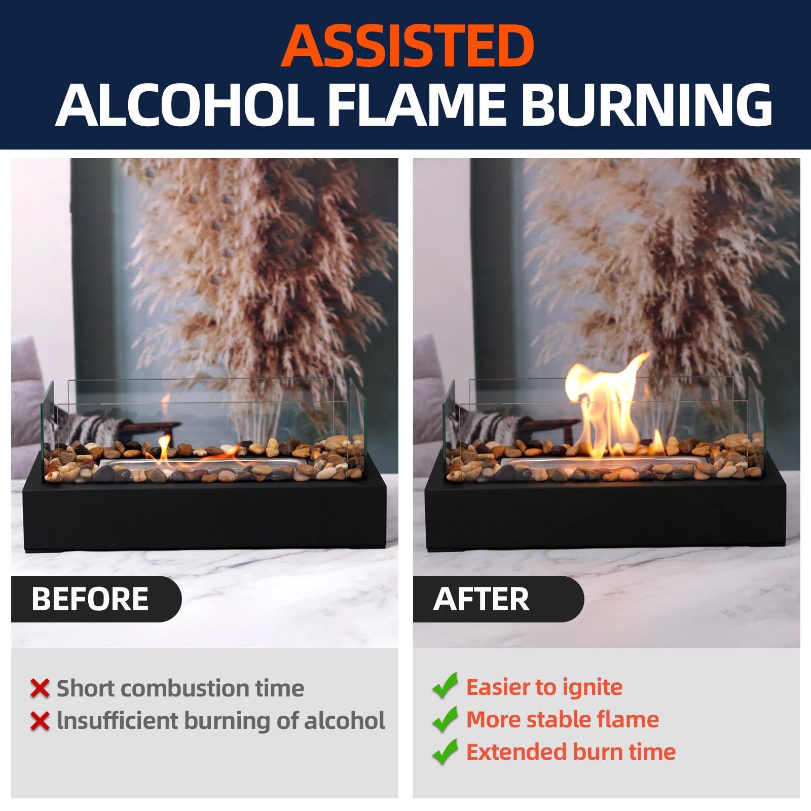 48PCS Ceramic Wool Wick for Tabletop Fire Pit, Table Top Firepit Sponge Fuel Core for Bioethanol Rubbing Alcohol, Suitable for /Flammtal/ Fireplaces, Extend Burning Time