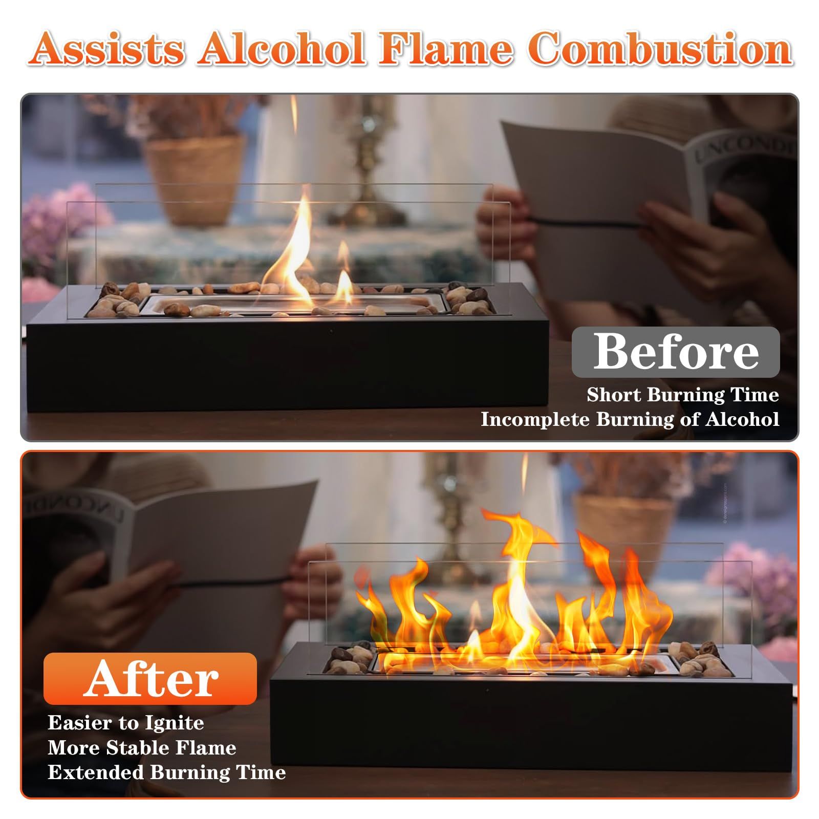 48PCS Ceramic Wool Wick for Tabletop Fire Pit, Table Top Firepit Sponge Fuel Core for Bioethanol Rubbing Alcohol, Suitable for /Flammtal/ Fireplaces, Extend Burning Time