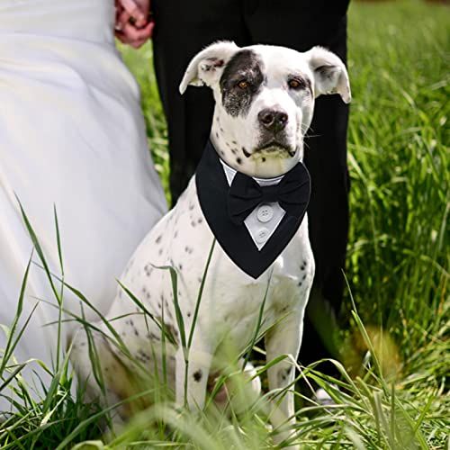 Formal Dog Wedding Bandana Dog Collar with Bow Tie Dog Birthday Costume Adjustable Pet Party Dog Wedding Attire， S
