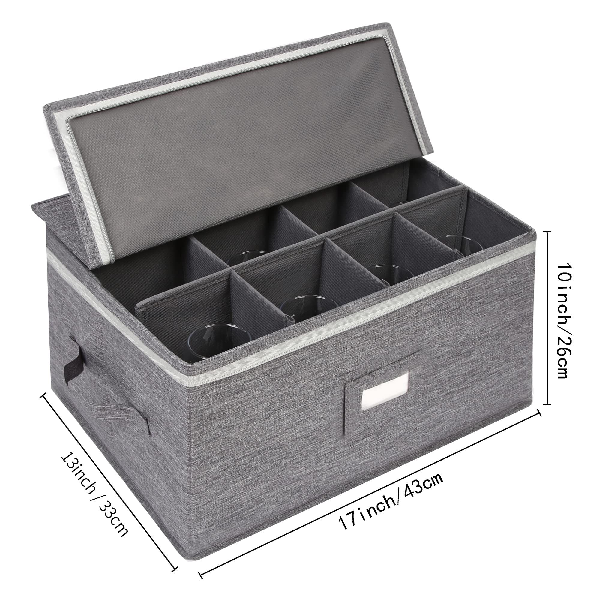 Storage Cases, Wine Glass Storage Box Containers for Glassware or Crystal, Holds 12 Wine Glasses, Hard Top and Sides (Grey)