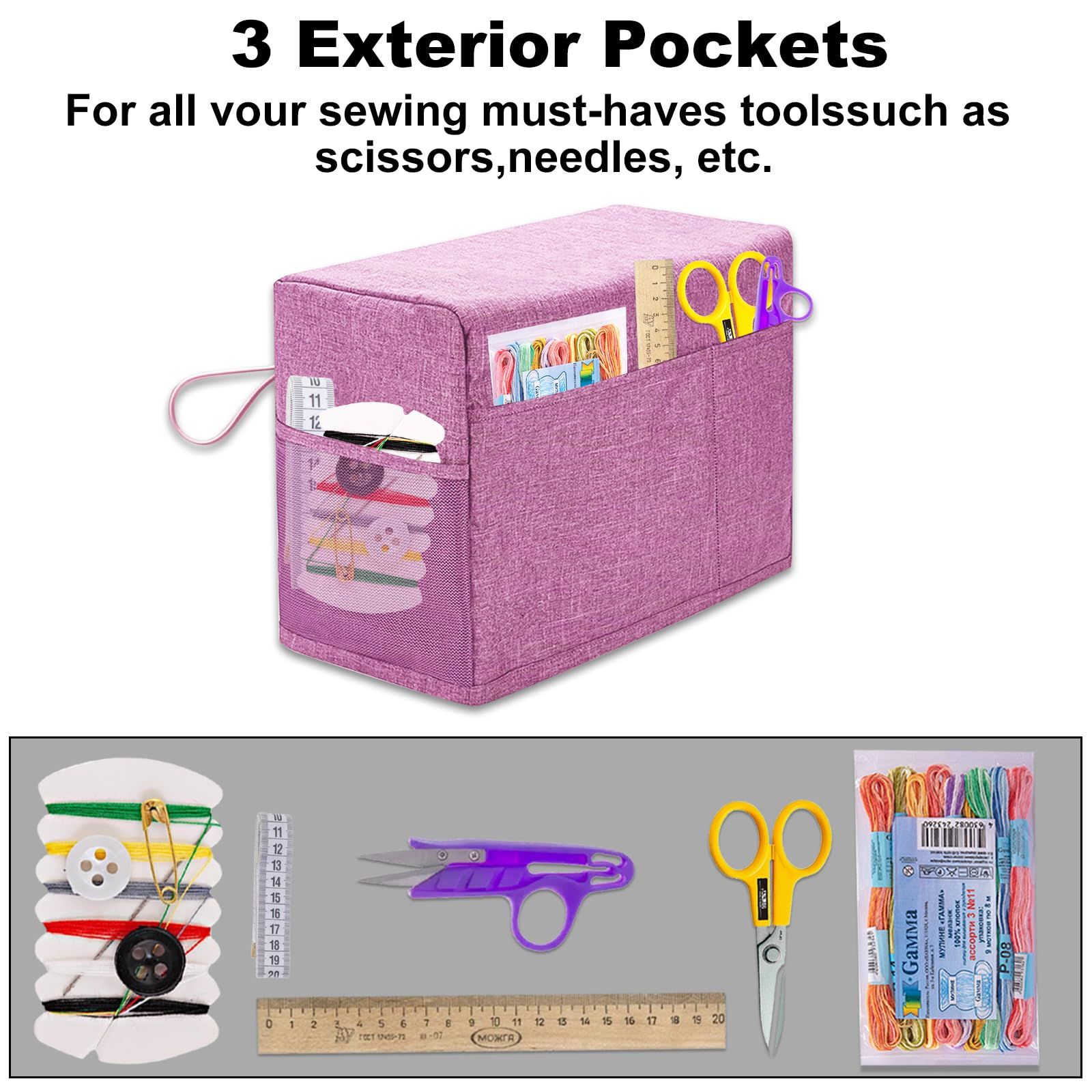 Sewing Machine Cover, Protective Cover with Essentials Storage Pocket and Side Handles, Sewing Machine Dust Cover (Lucky Pink)