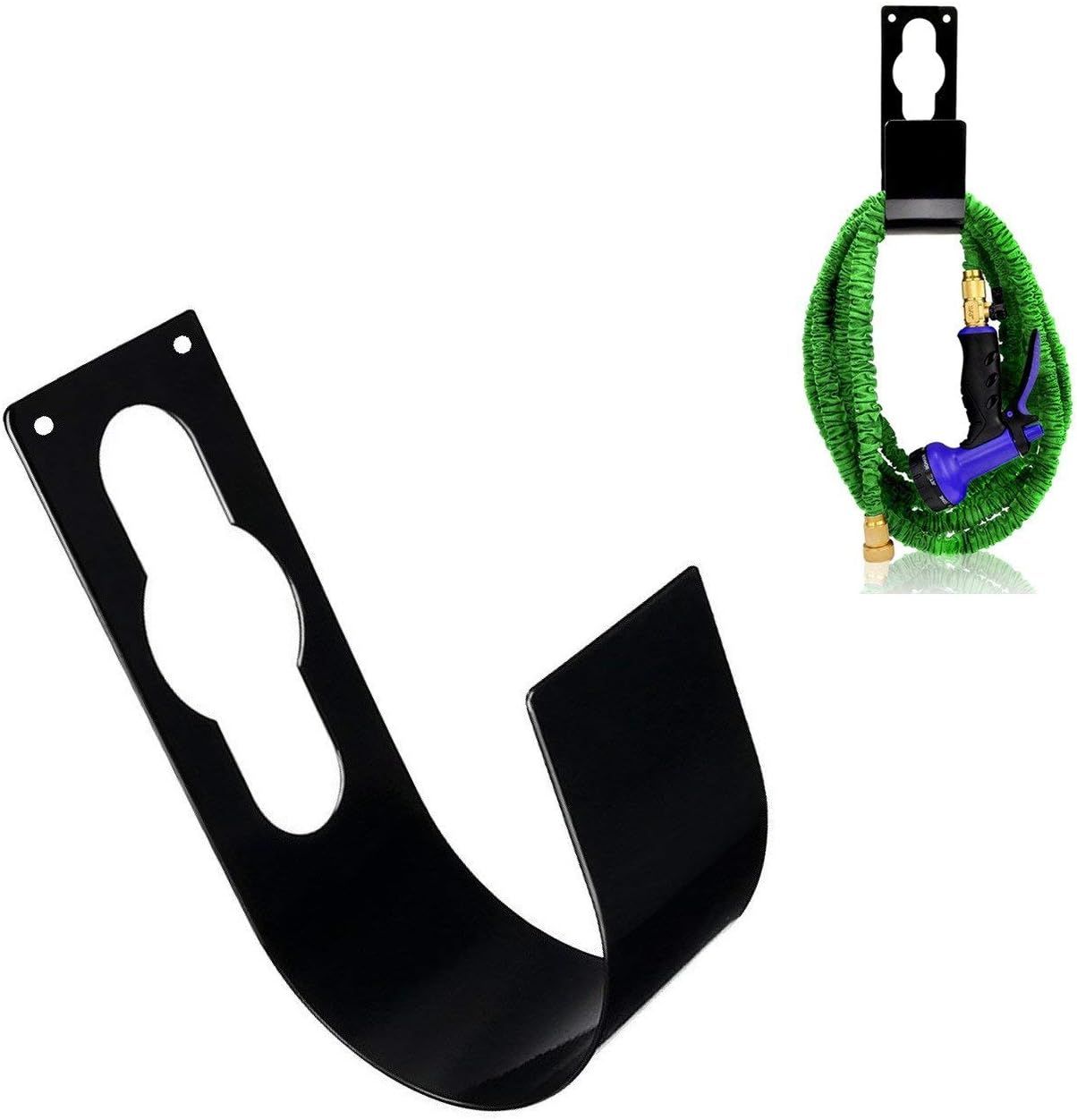 Garden Hose Hanger Wall Mount Heavy Duty Hose Holder Hook for 150ft 100ft 75ft 50ft Expandable Hose (Large, Black)