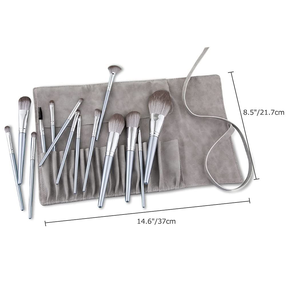 14 Pockets Makeup Brush Travel Rolling Case Gray Waterproof Cosmetic Travel Bag Brushes Pouch Holder, NO BRUSHES.