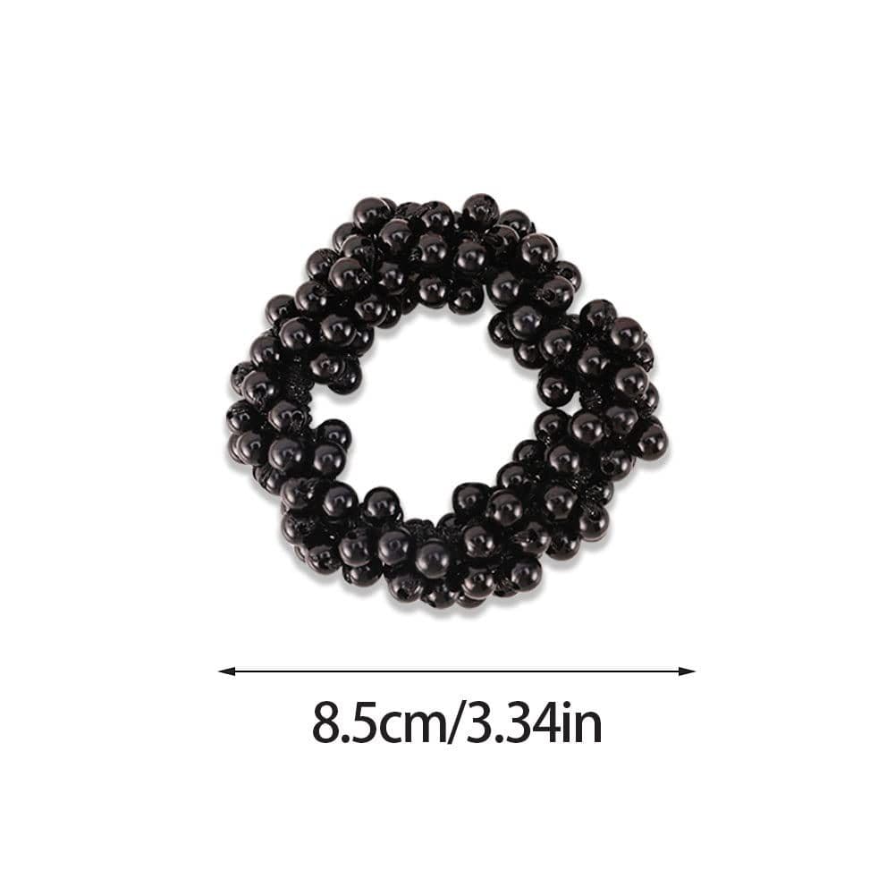 Hair Scrunchies 4 Pack High Elastic Pearl Design Black Weave Soft Durable Hair Ties for Women and Girls