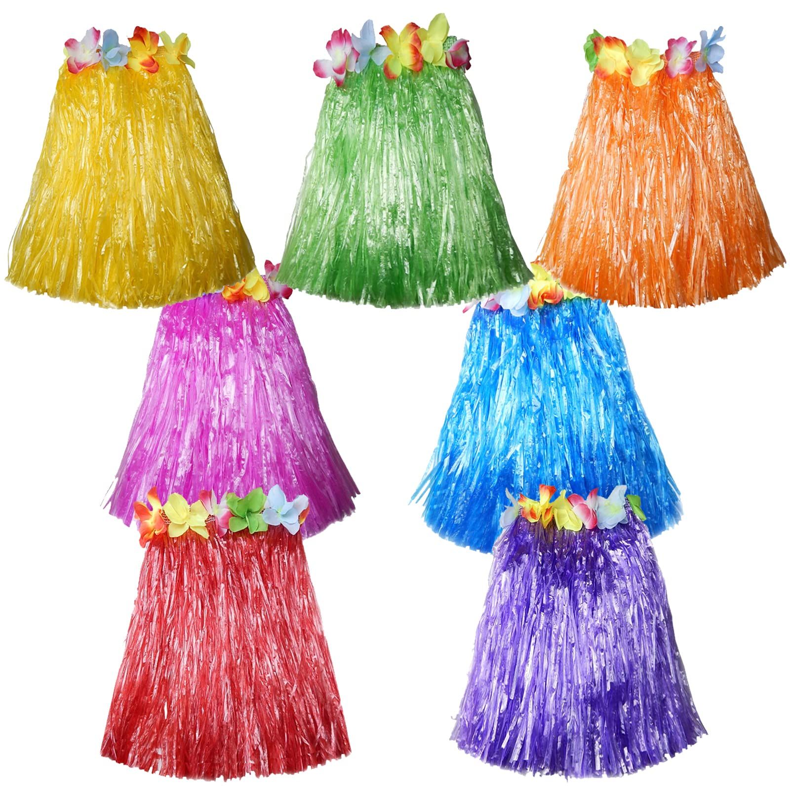 10pc Hawaiian Adult Luau Flowered Grass Skirt, 23 inch Long Hula Skirt Holiday Christmas Party Costumes Hawaiian
