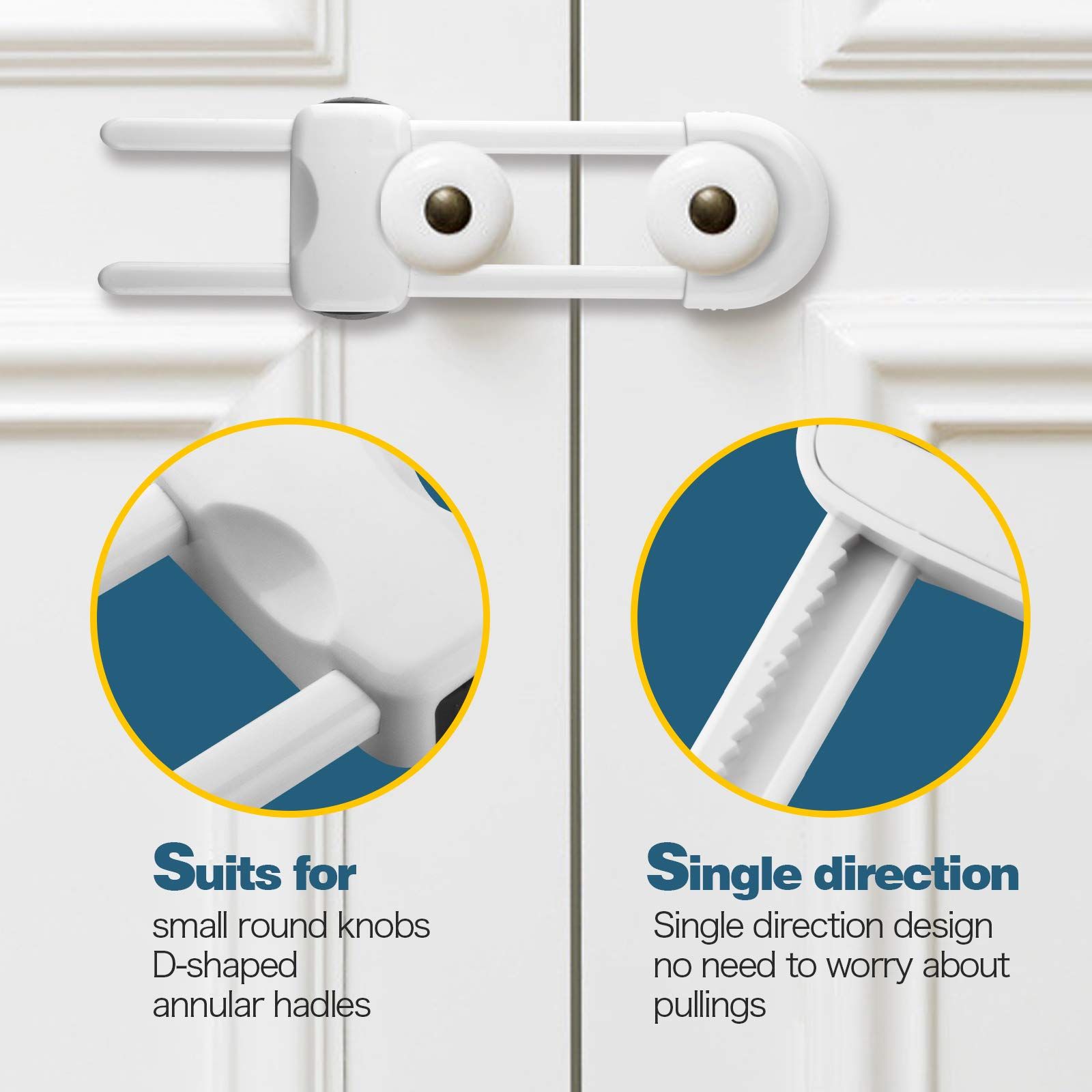 6PCS Cabinet Locks for Babies, Adjustable U-Shaped Child Safety Locks, Multifunctional Cabinet Handle Lock for Drawers Cabinets