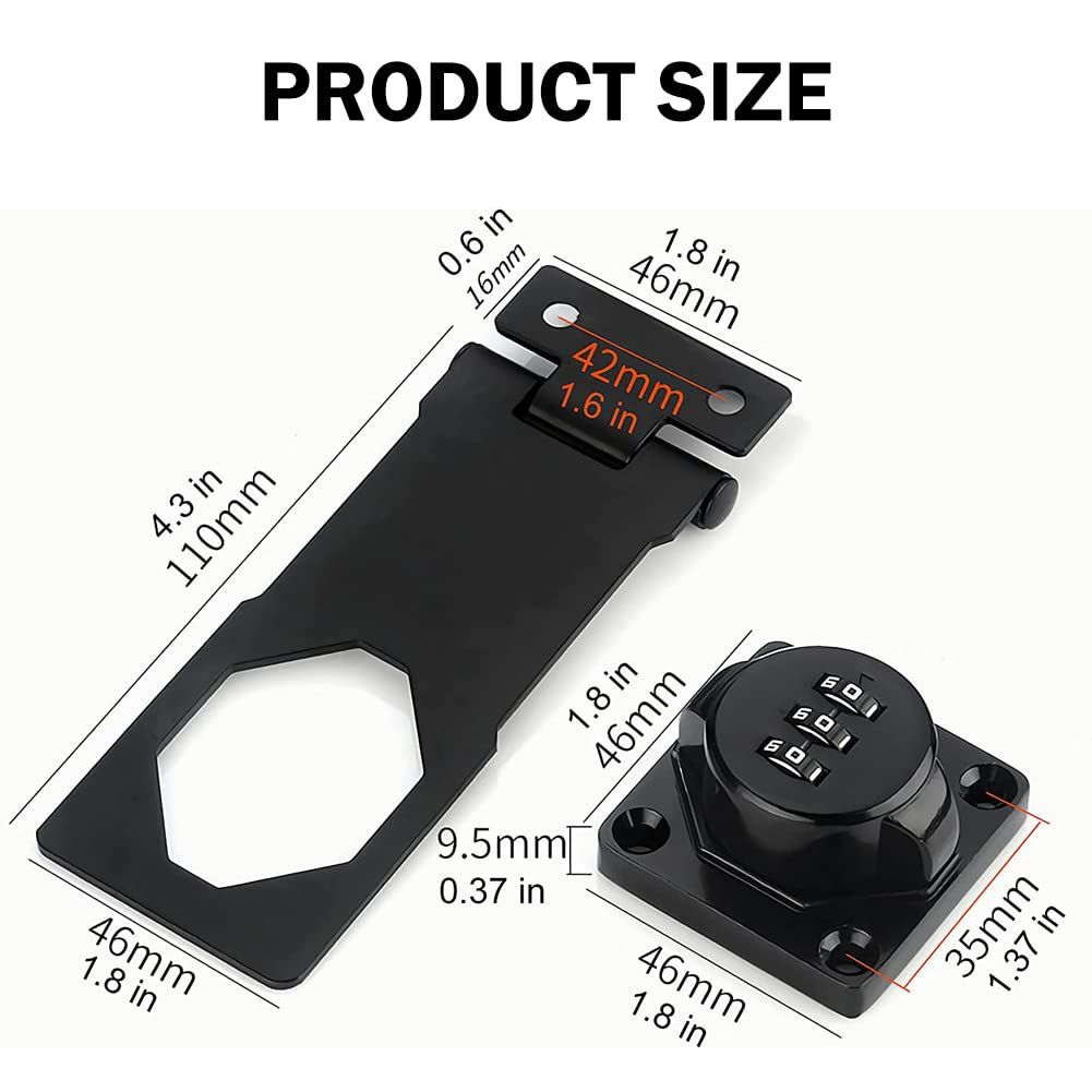 Mechanical Password Rotary Hasp Locks, Door Security Slide Latch Lock for Small Doors, Cabinets, Barn Door,Garden (Black)