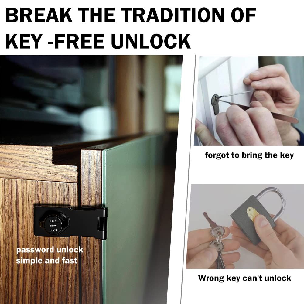 Mechanical Password Rotary Hasp Locks, Door Security Slide Latch Lock for Small Doors, Cabinets, Barn Door,Garden (Black)