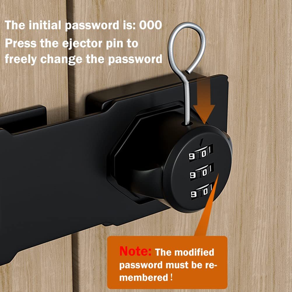 Mechanical Password Rotary Hasp Locks, Door Security Slide Latch Lock for Small Doors, Cabinets, Barn Door,Garden (Black)