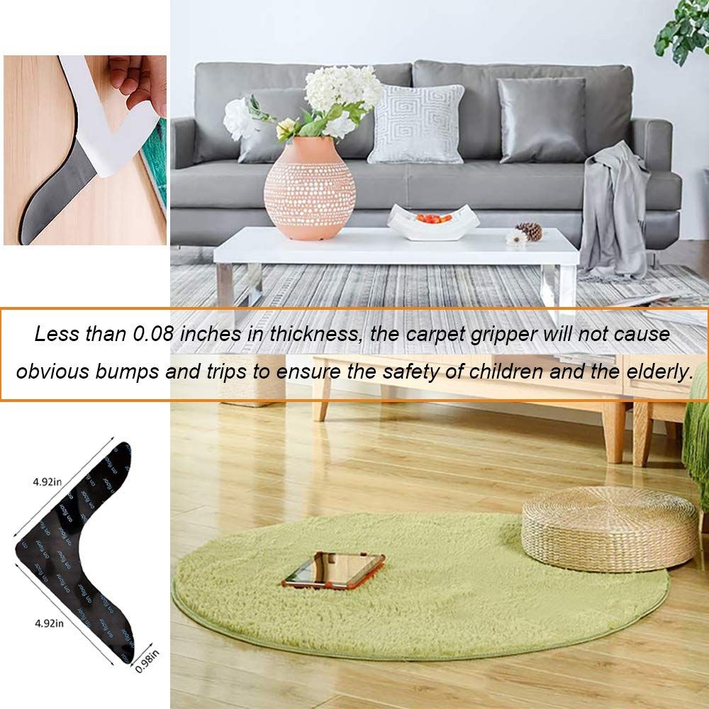 Rug Grippers with Super Stickiness- Anti Curling Carpet Tape Non-Slip Area Keeps Your Rug in Place and Makes Renewable 8pcs（Black）