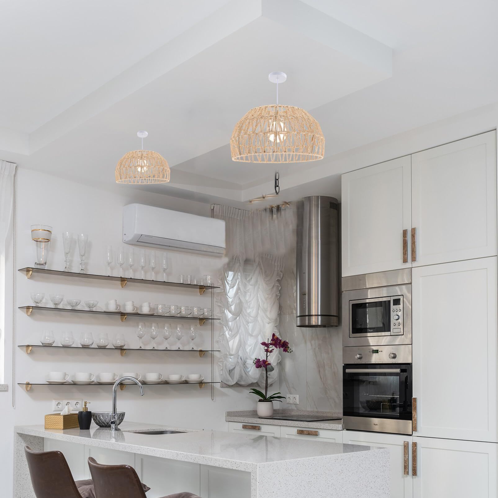 Rattan Lamp Rattan Woven Lamp Shade Pendant Light Shade Ceiling Light Shade Replacement for Chandelier Flush Mount Ceiling