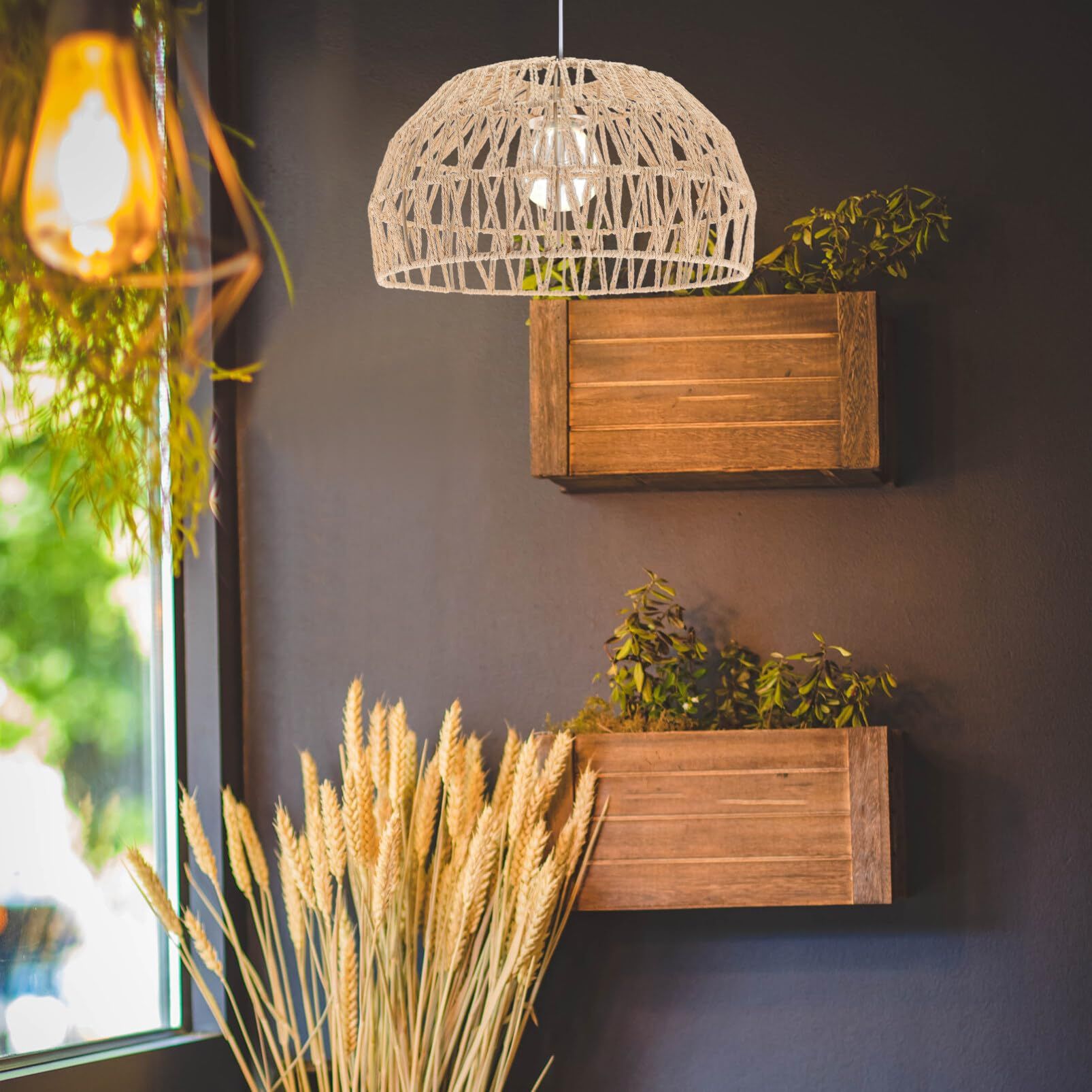 Rattan Lamp Rattan Woven Lamp Shade Pendant Light Shade Ceiling Light Shade Replacement for Chandelier Flush Mount Ceiling