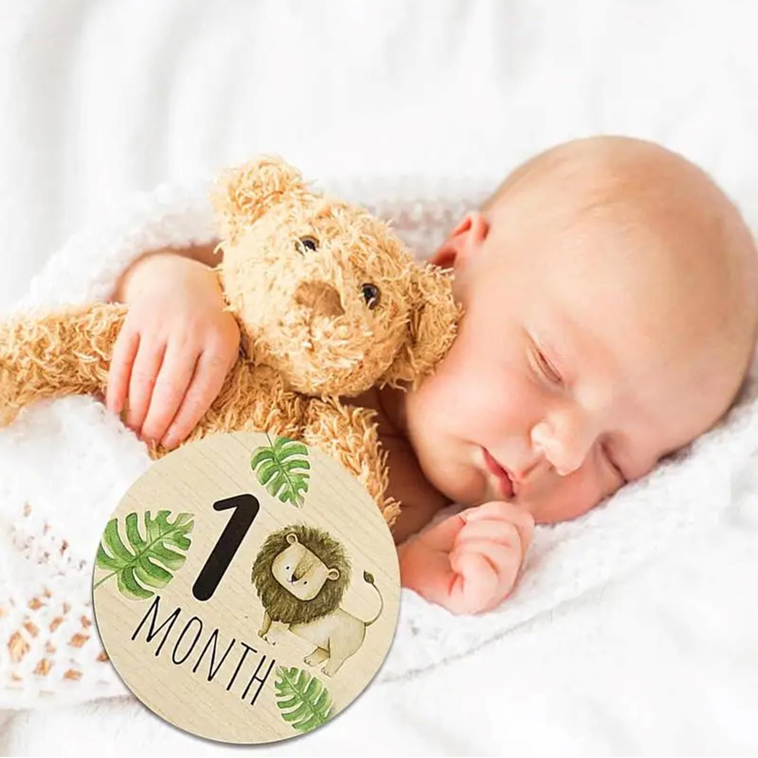 Wooden Baby Monthly Milestone Marker Discs with Announcement Sign - Reversible Photo Props, Newborn Baby Growth & Pregnancy Growth
