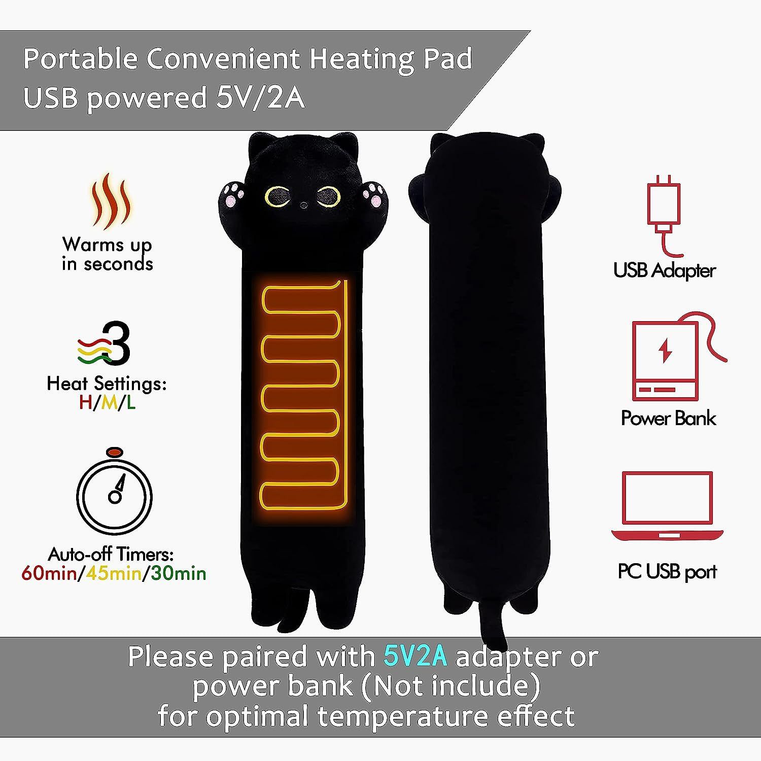 Heating Pad for Menstrual Cramps Period & Neck Shoulder Pain Relief, Portable Cat with a Hot Soft Belly USB Powered