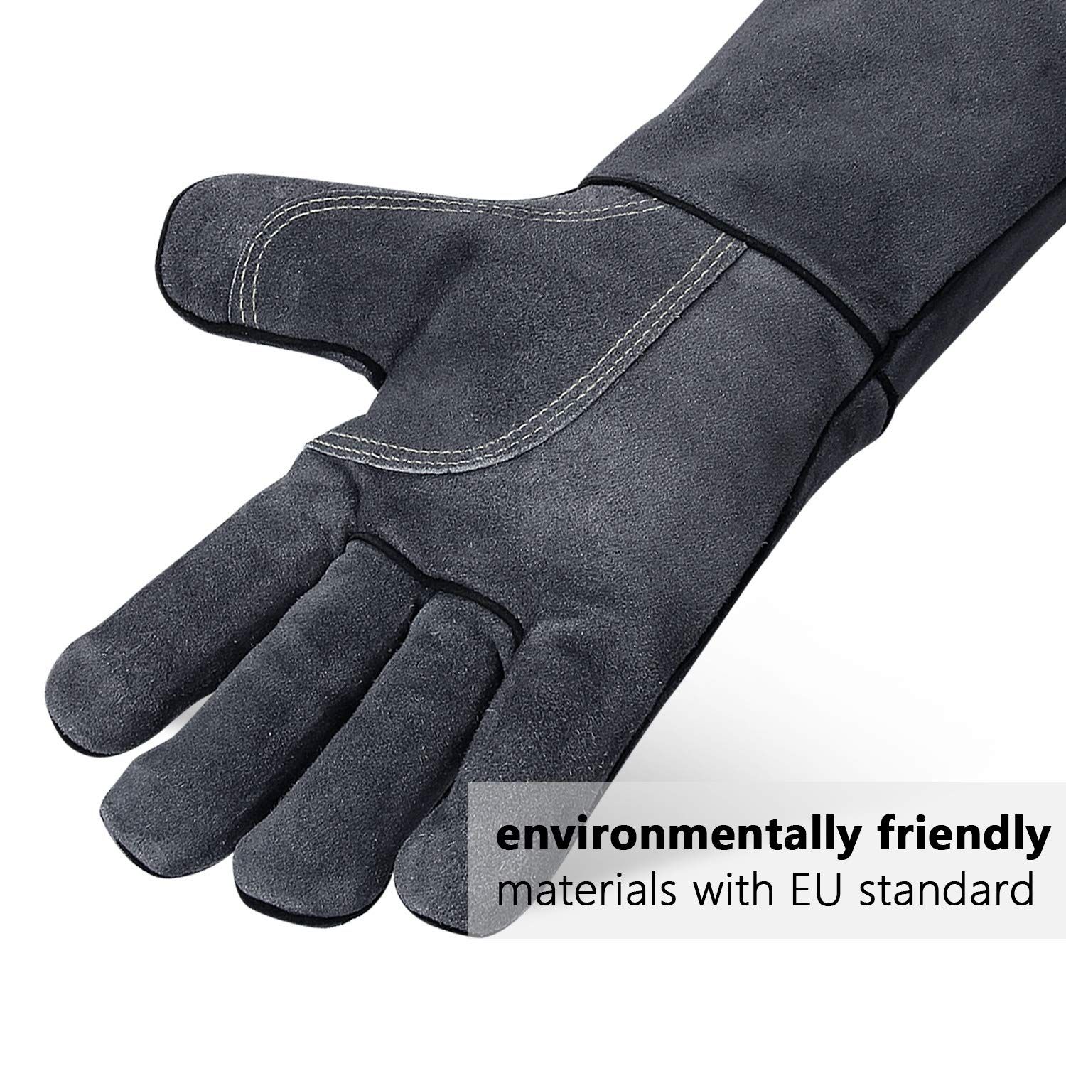 Welding Gloves 14-inch Heat Resistant Leather Grill BBQ Glove with Flame Retardant Long Sleeve and Insulated Lining