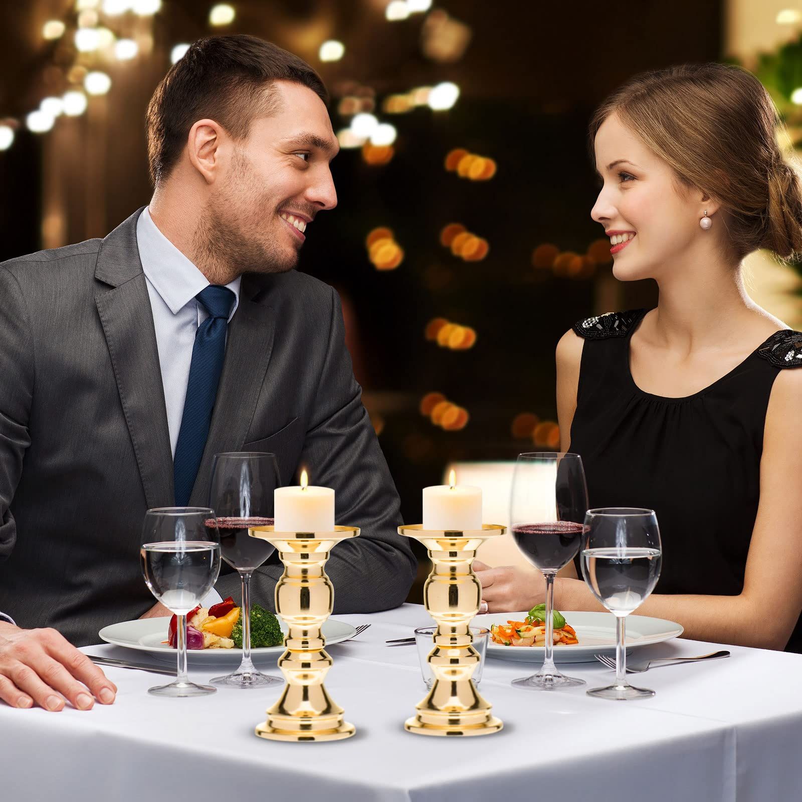 2 Pieces Wedding Gold Pillar Candle Holders Metal Candlestick Holder Tall Candle Stands for Pillar Candles Gold Pillar Candlesticks