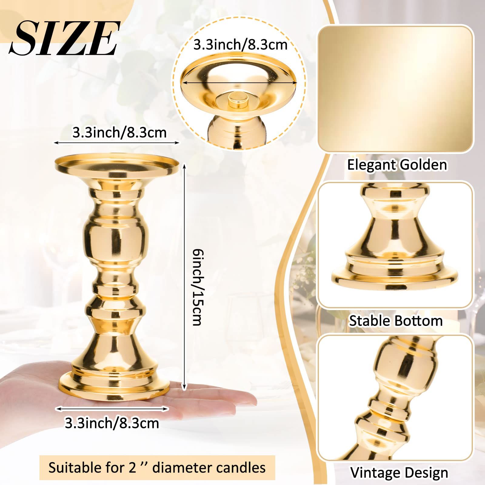 2 Pieces Wedding Gold Pillar Candle Holders Metal Candlestick Holder Tall Candle Stands for Pillar Candles Gold Pillar Candlesticks