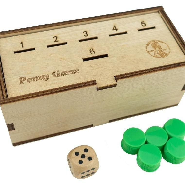 Penny Game - Fun Board Game Works with Pennies, Get Rid of Coins to Win, Coin Game Wood Box for 2-6 Players