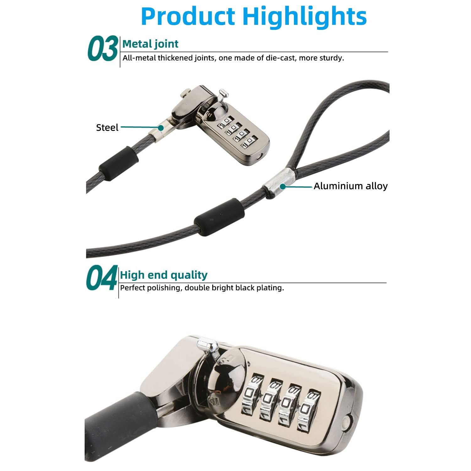 Laptop Lock Security Cable with 4-Digit Combination Protections and Theft Deterrent for PC/Laptops, Tablets, or Other Computer