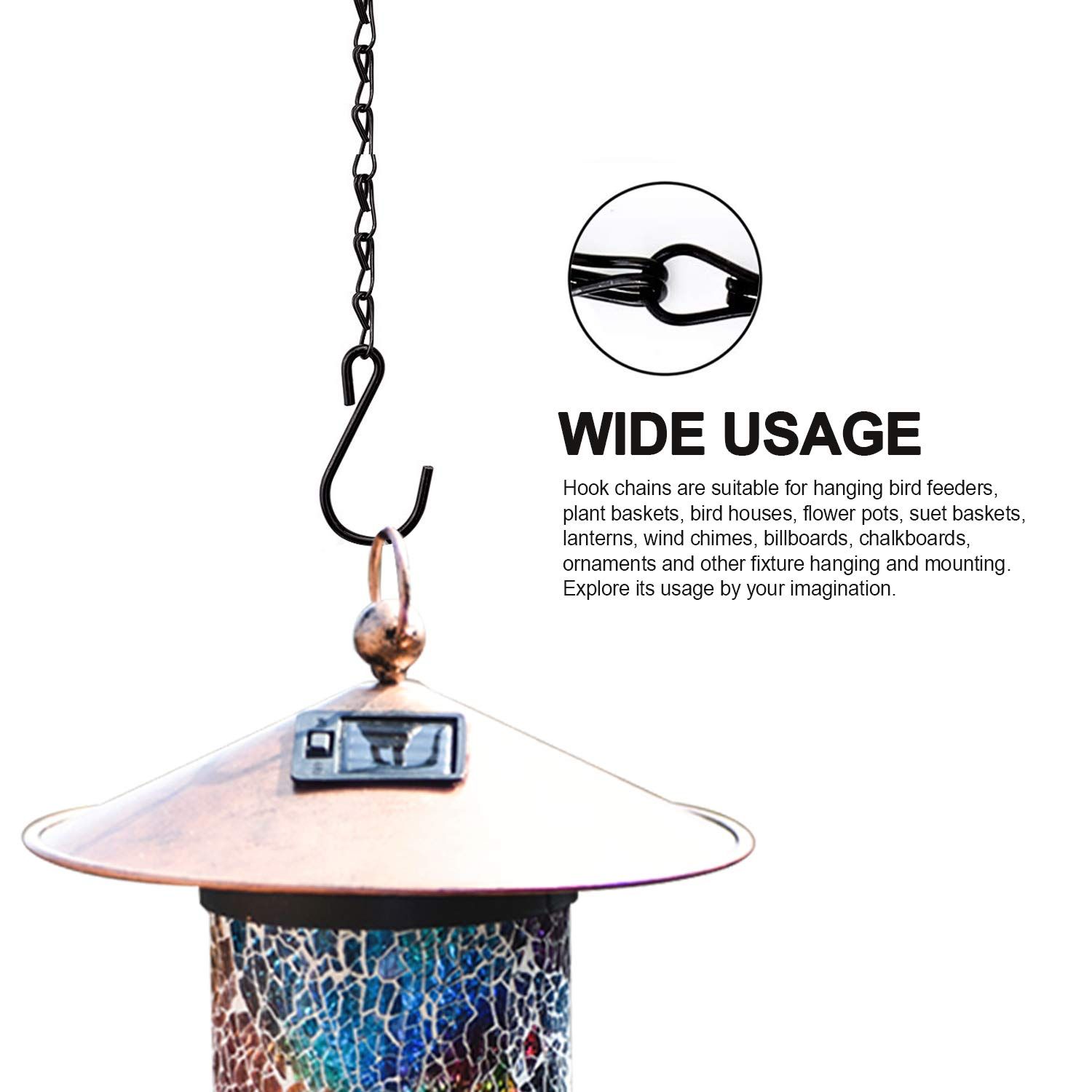 4-Pack 17.7 Inch Hanging Chain with Hooks for Hanging Bird Feeders, Birdbaths, Planters, Lanterns, Wind Chimes, Baskets (Black)