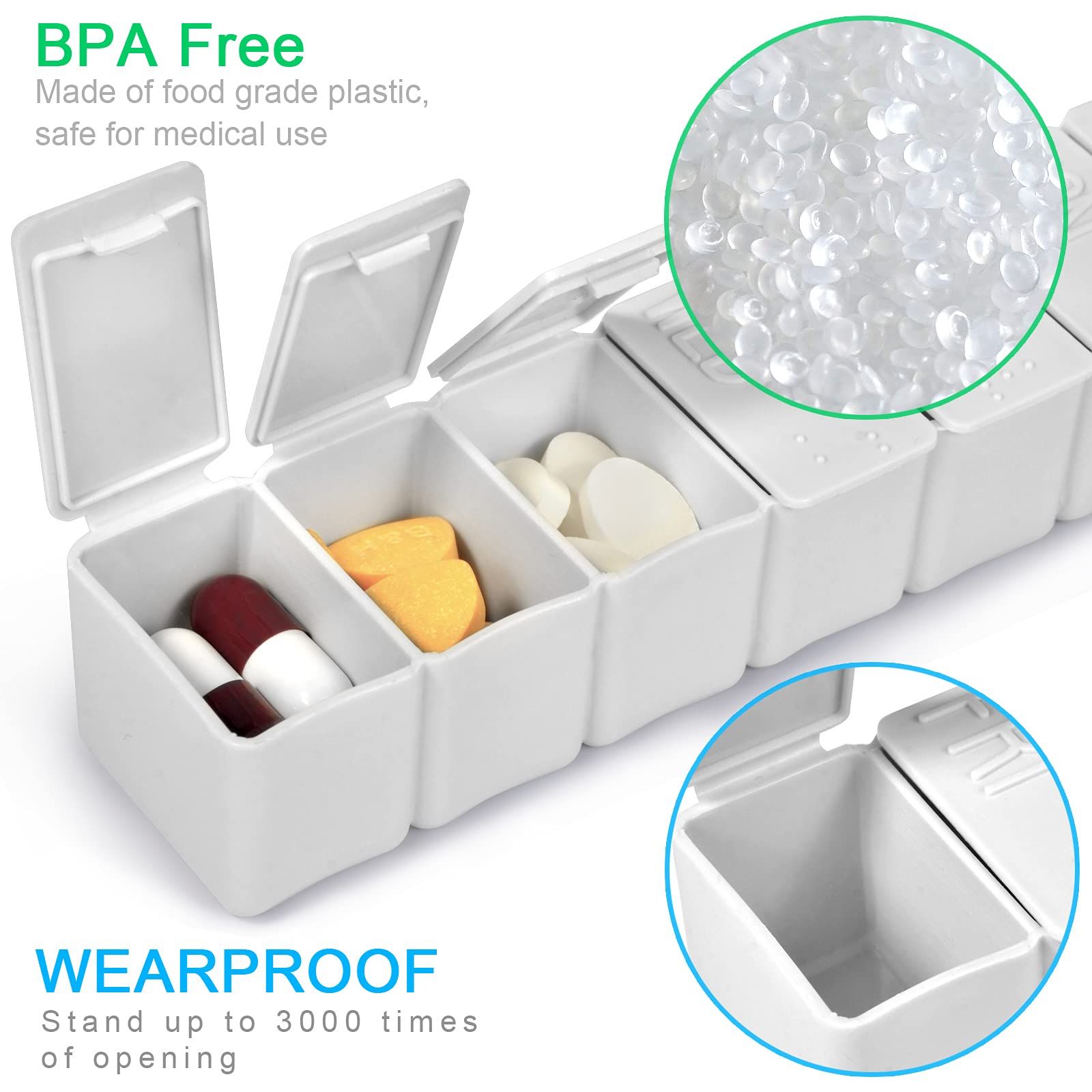 2pcs Pill Organizer-Pill Boxes for Travel, 7 Day with Braille Pill case Vitamins Fish Oil Supplements, Medication Organizer Dispenser (Beige)