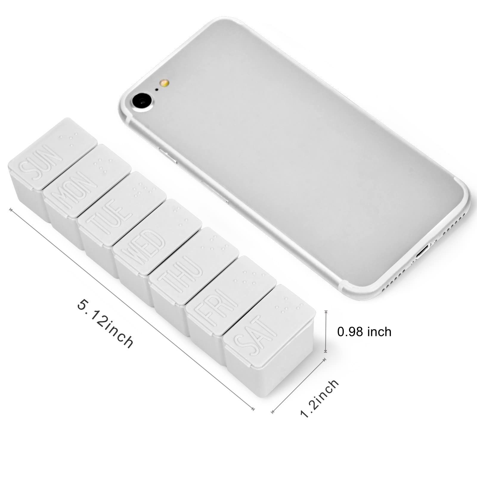 2pcs Pill Organizer-Pill Boxes for Travel, 7 Day with Braille Pill case Vitamins Fish Oil Supplements, Medication Organizer Dispenser (Beige)