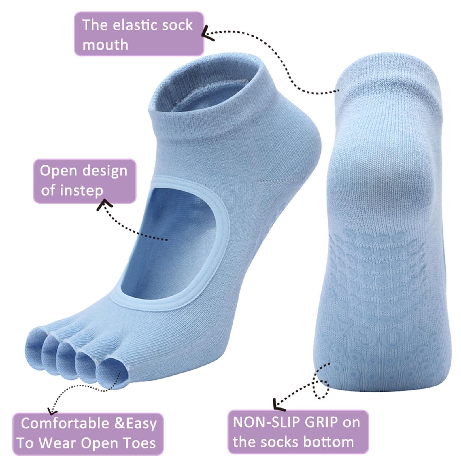 2 pairs Toeless Yoga Socks for Women Pilates Socks with Grips Cotton Non Slip Open Toe Socks for Pilates Pure Barre Ballet Dance