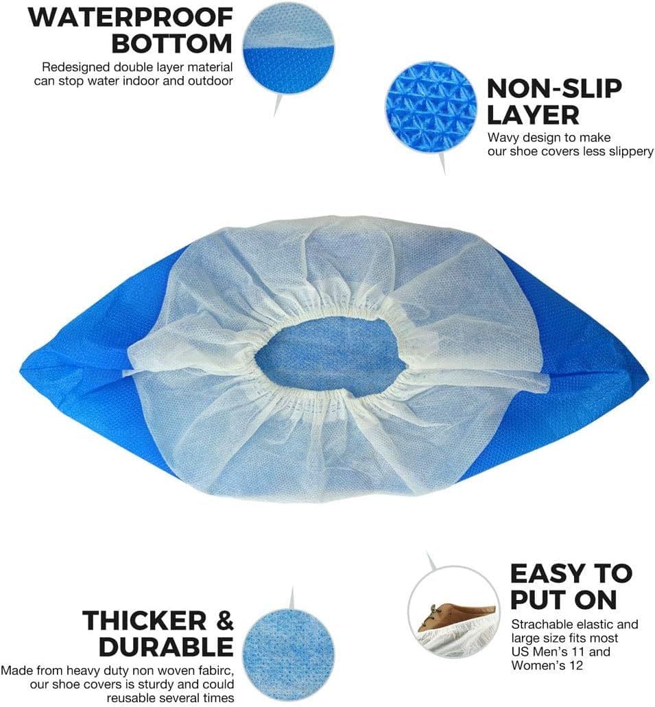 Disposable Non Slip Boot & Shoe Covers - Pack of 50 - Waterproof Double Layer Bottom - Extra Thick, Durable-One Size Fits Most
