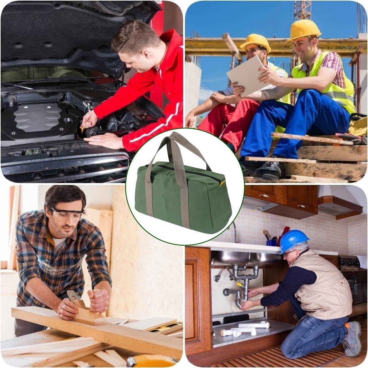 12 Inch Canvas Tool Bag, Wide Mouth Tool Bag, Large Capacity Tool Storage , for Storage Wrenches Pliers Tools (Green - 12 inch)